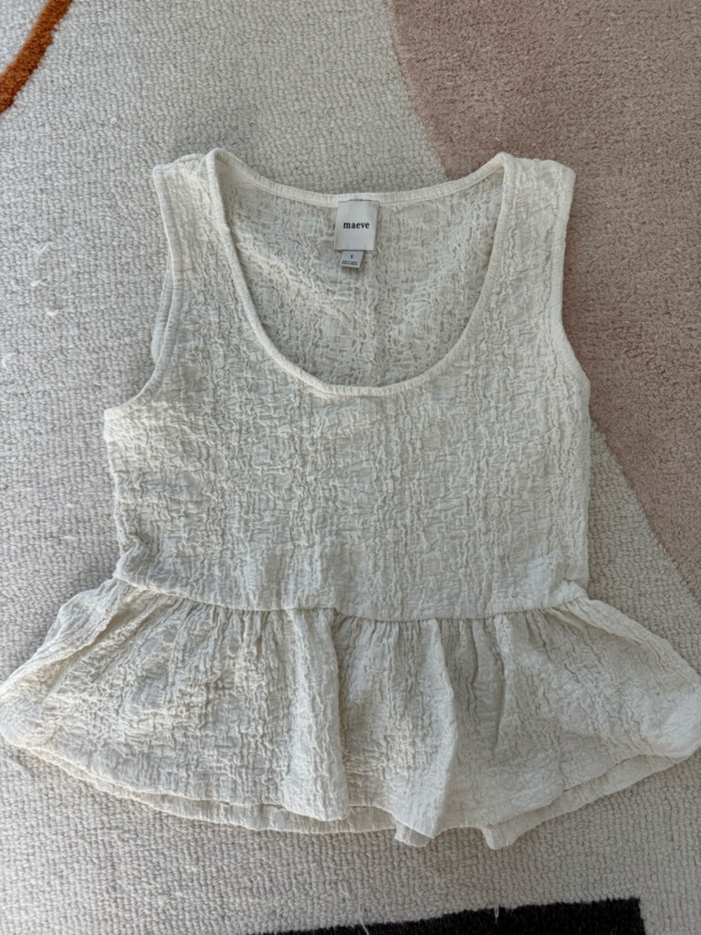 Maeve Cream Textured Peplum Tank